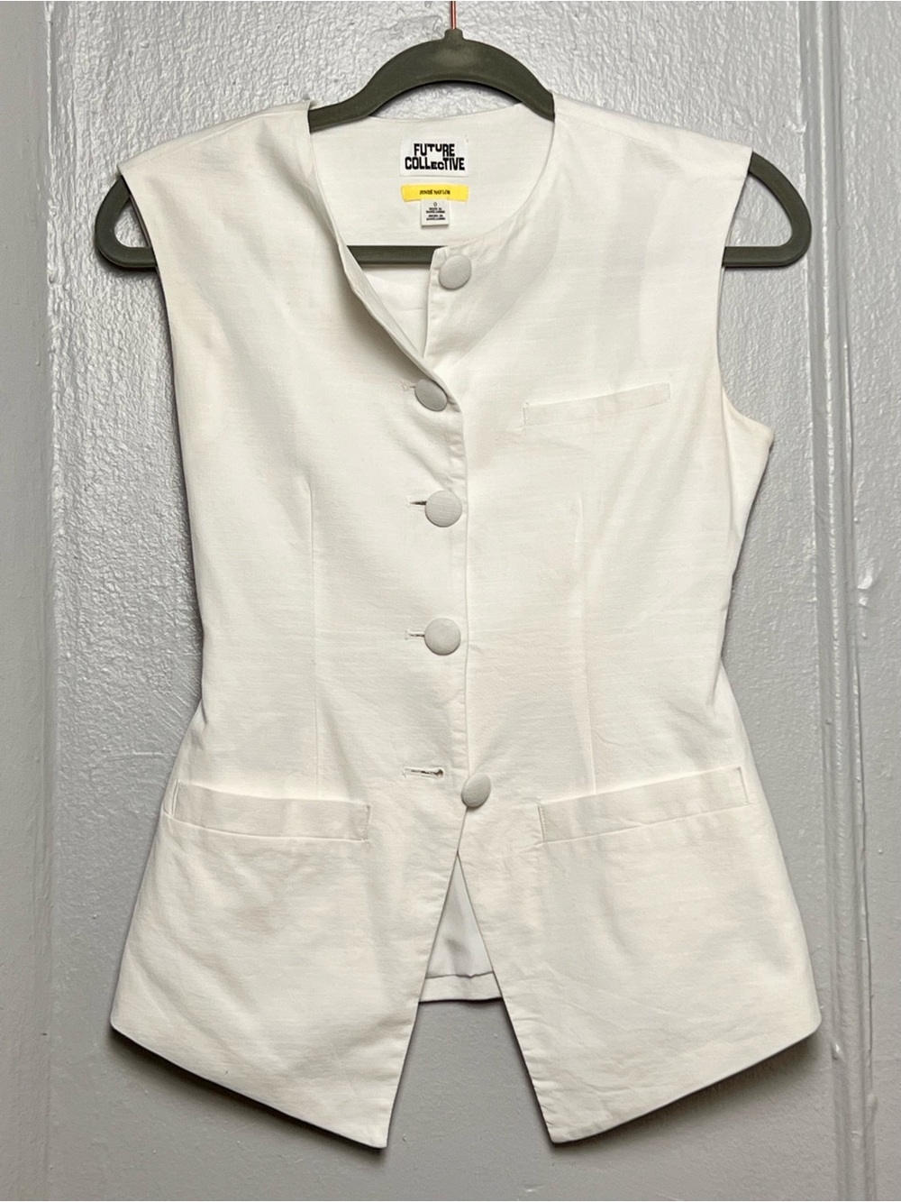 Cinched Waist White Cotton-Blend Vest